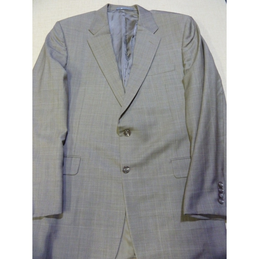 Hickey Freeman Tan Plaid 100% Worsted Wool Men's Sport Coat Jacket 42 L